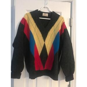 Vintage Lord Jeff Argyle Sweater 100% Shetland Wool Made In Ireland, L